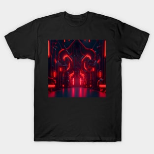 Cyberpunk Crimson Red Neon Environment T-Shirt